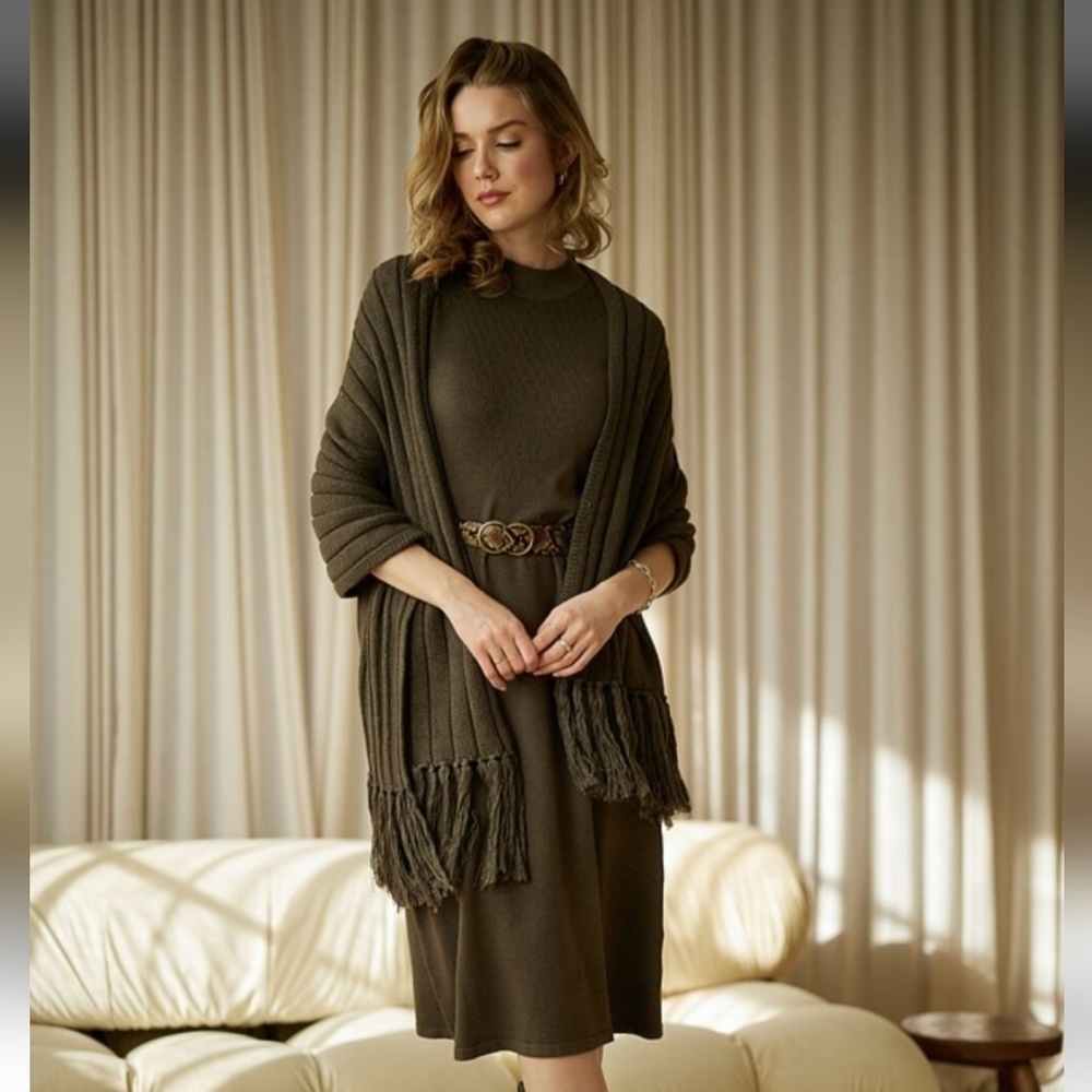 Emproved midi knit dress style A2238 brown Medium @F